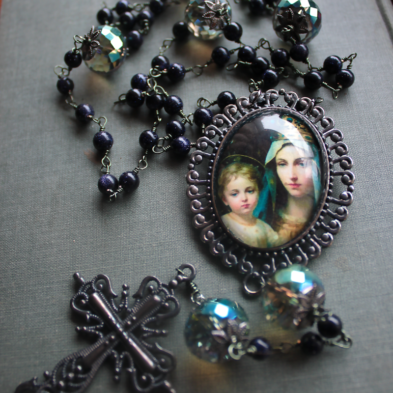 Crystal and Blue Goldstone Five Decade Rosary