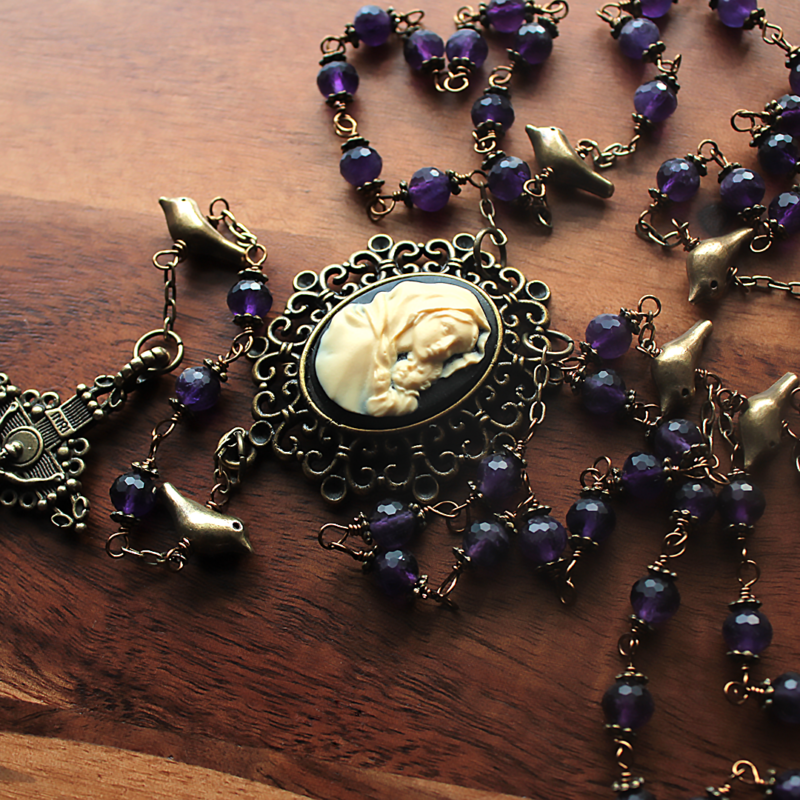 Amethyst Rosary Cameo necklace